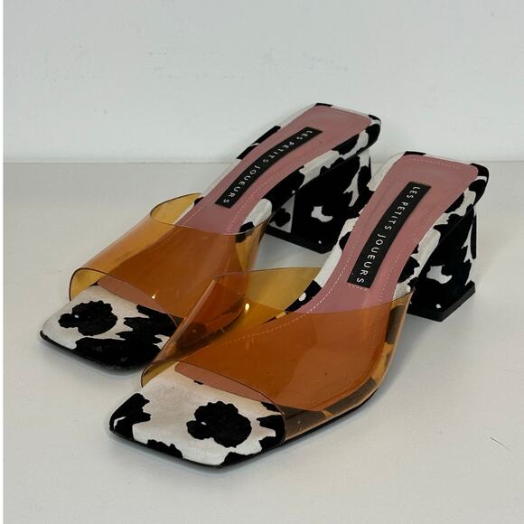 Les Petits Joueurs Fanny Orange PVC strap cow Print suede leather mules size 38 - Picture 7 of 16